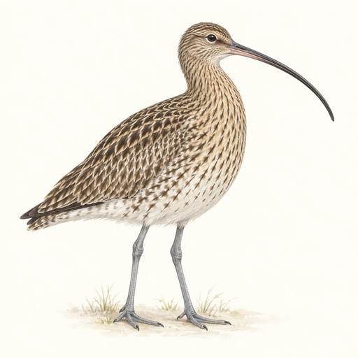 Gentle pencil and watercolour illustration of Curlew