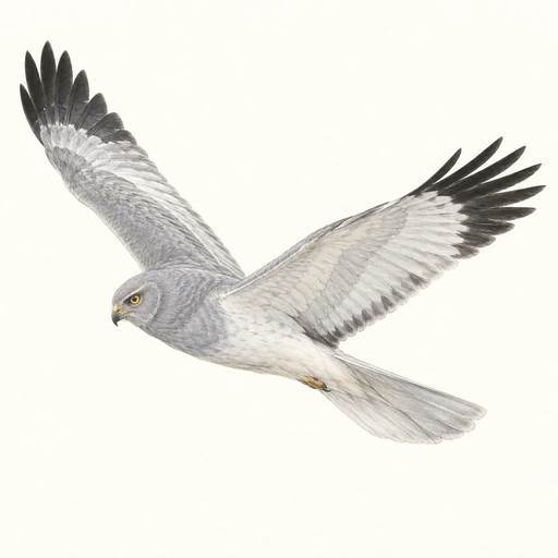 Gentle pencil and watercolour illustration of Hen harrier