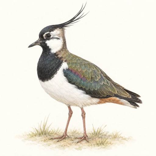 Gentle pencil and watercolour illustration of Lapwing