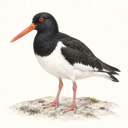 Gentle pencil and watercolour illustration of Oystercatcher