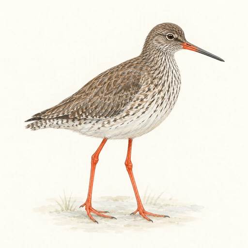 Gentle pencil and watercolour illustration of Redshank