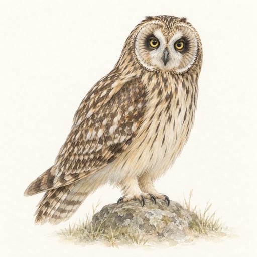 Gentle pencil and watercolour illustration of Short-eared owl