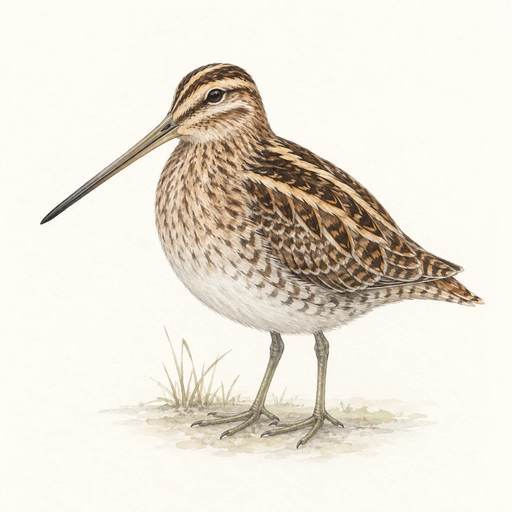 Gentle pencil and watercolour illustration of Snipe